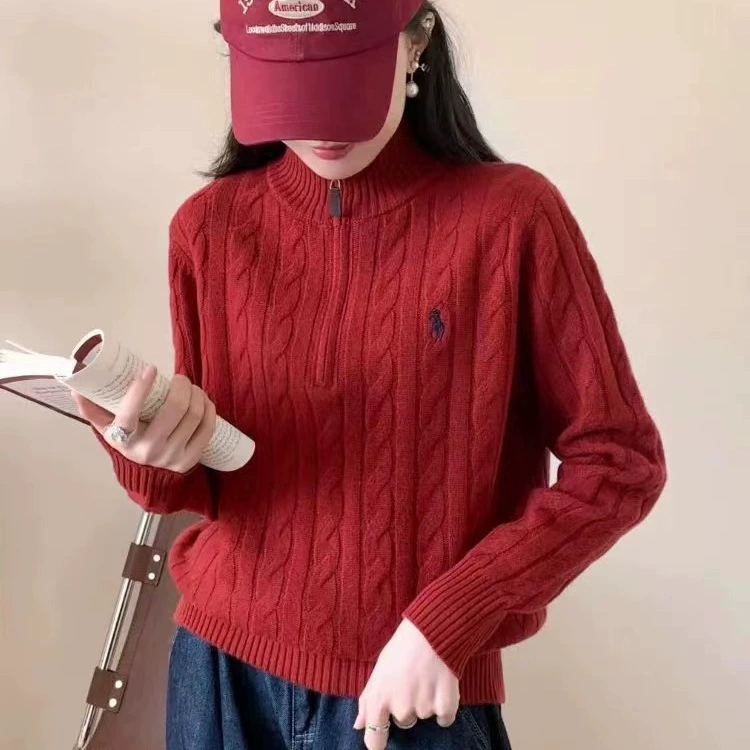 Вышитый воротник на полпути на молнии пуловер с высоким воротником толстый свитер осень-зима повседневный дикий свитер свитер женский 1
