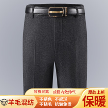 秋冬羊毛绒西裤男直筒加厚裤子宽松直筒商务休闲黑色免烫西装裤男