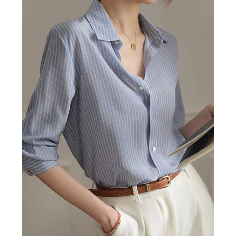 Ready Stock Manufacturers Wholesale New Women's Clothing Spring and Autumn New Loose Mulberry Silk Long-Sleeved Shirt Tops for Women