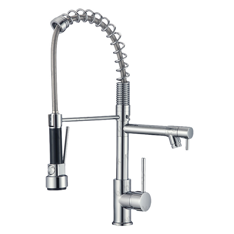 Grifos de cocina de acero inoxidable grifos de primavera transfronterizos para la cocina mayorista lavabo doble función grifos de agua caliente y fría