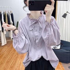 春装荷叶领系带新品荷叶袖长袖衬衫女式减龄上衣新款百搭衬衣2025