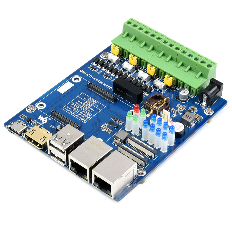微雪 树莓派CM4双网口四路隔离型RS485扩展板 千兆以太网USB 2.0