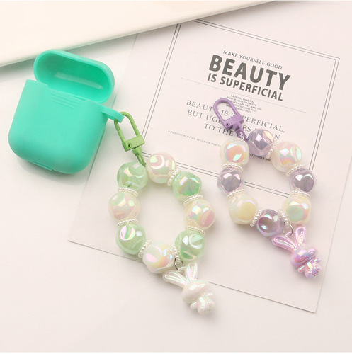 Cute cartoon electroplated resin rabbit fig tree bead keychain pendant colorful baked paint ring women's bag packaging decoration