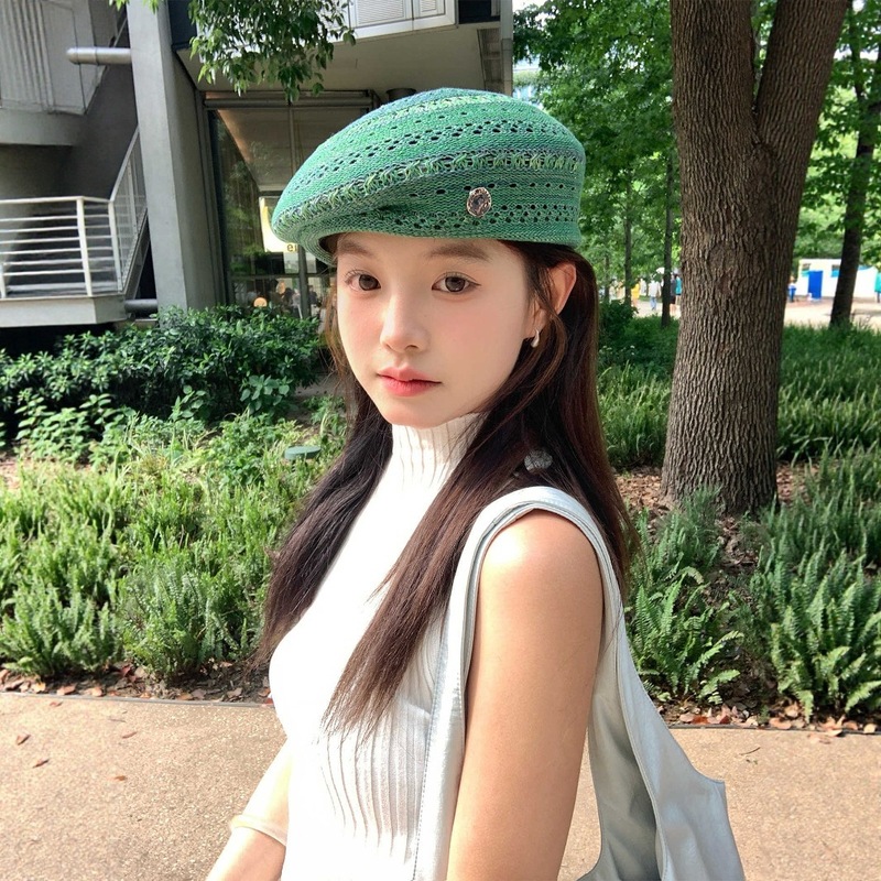『帽型固定』手残党可戴绿色夏季贝雷帽子女2025新款显脸小大头围|undefined