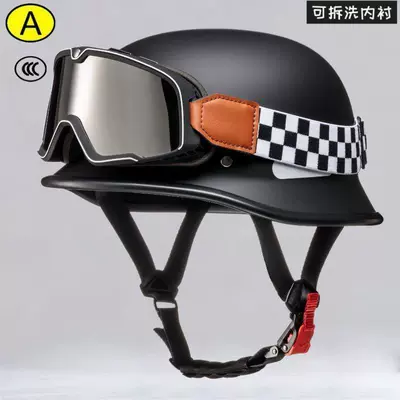 Motosiklet kaskı (dəbilqə) – motorcycle half helmet, non-new - matte-black-plaid-retro-goggles-free-face-towel-m55-56cm