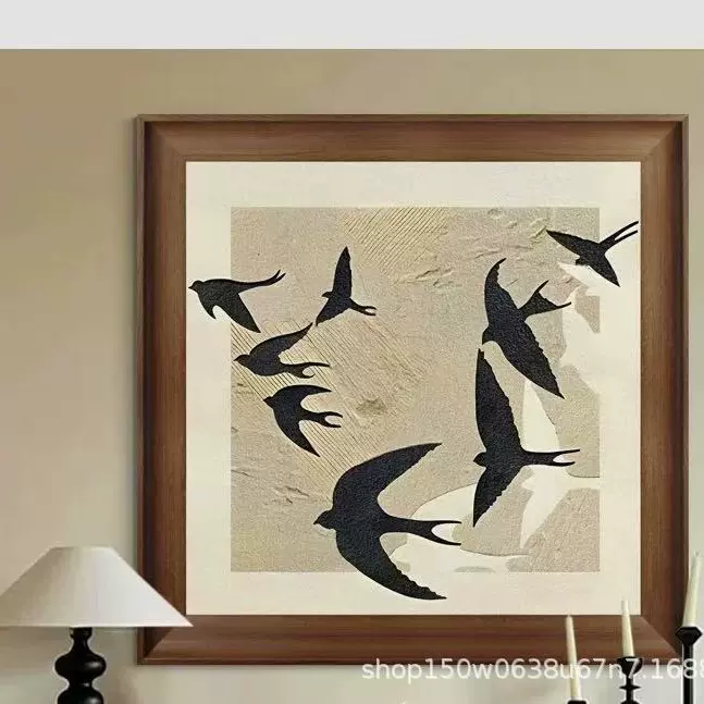 北欧简约小众艺术挂画日式民宿餐厅壁画书房玄关抽象飞鸟装饰画