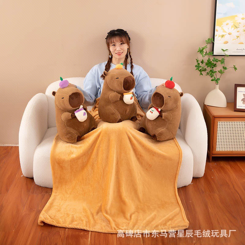 도매 Capybara 베개 담요 2-in-1 Capybara 에어컨 담요 베개 베개 담요 이중 목적 에어컨 이불