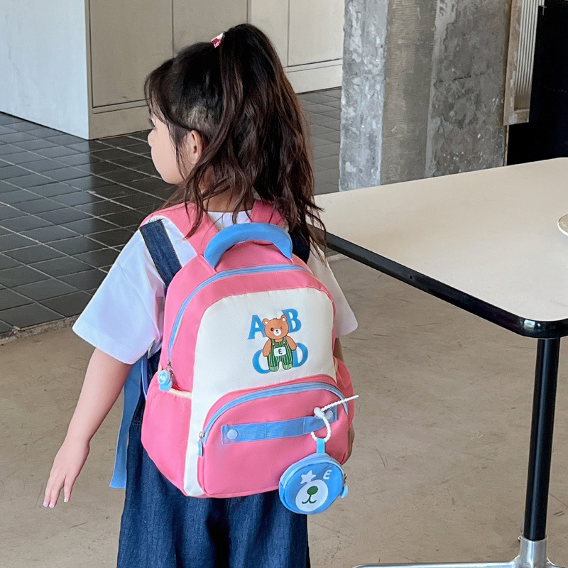 2025 nueva mochila infantil caricatura adorable oso letras mochila para niños y niñas mochila para escolares de jardín de infantes