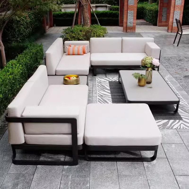 Sofá de aleación de aluminio al aire libre, villa de jardín, hotel, protección solar, impermeable, ocio, balcón al aire libre, combinación de muebles de acero inoxidable