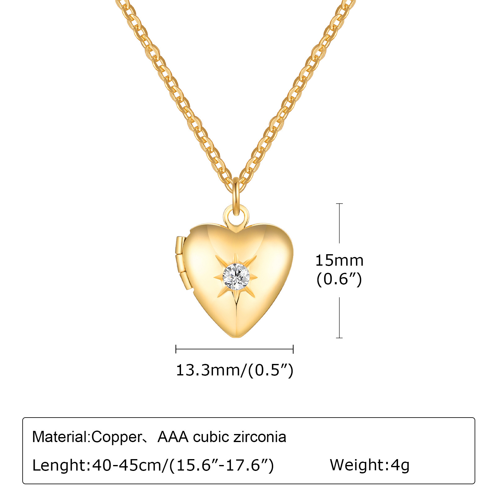 6g Weight 0.03µm Gold Plating Thickness Electroplated Gold Plating Process 18K Real Gold Plated Plating Material 201 Stainless Steel Pendant Material Necklace Classification 201 Stainless Steel Chain Material Paperclip Chain, cable chain Chain Type 1 Piece Quantity Daily Occasion 201 Stainless Steel Material Heart Shape Pattern Women's Gender Simple Style Style Inlay Craft Wholesale Jewelry Simple Style Heart Shape 201 Stainless Steel 304 Stainless Steel 316 Stainless Steel Zircon Inlay Locket Necklace 7