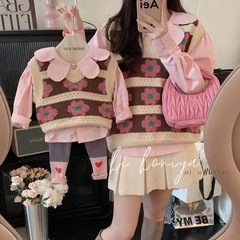 】The same style of Internet celebrity parent-child vest towel embroidered 2023 new mother and daughter autumn parent-child sweater