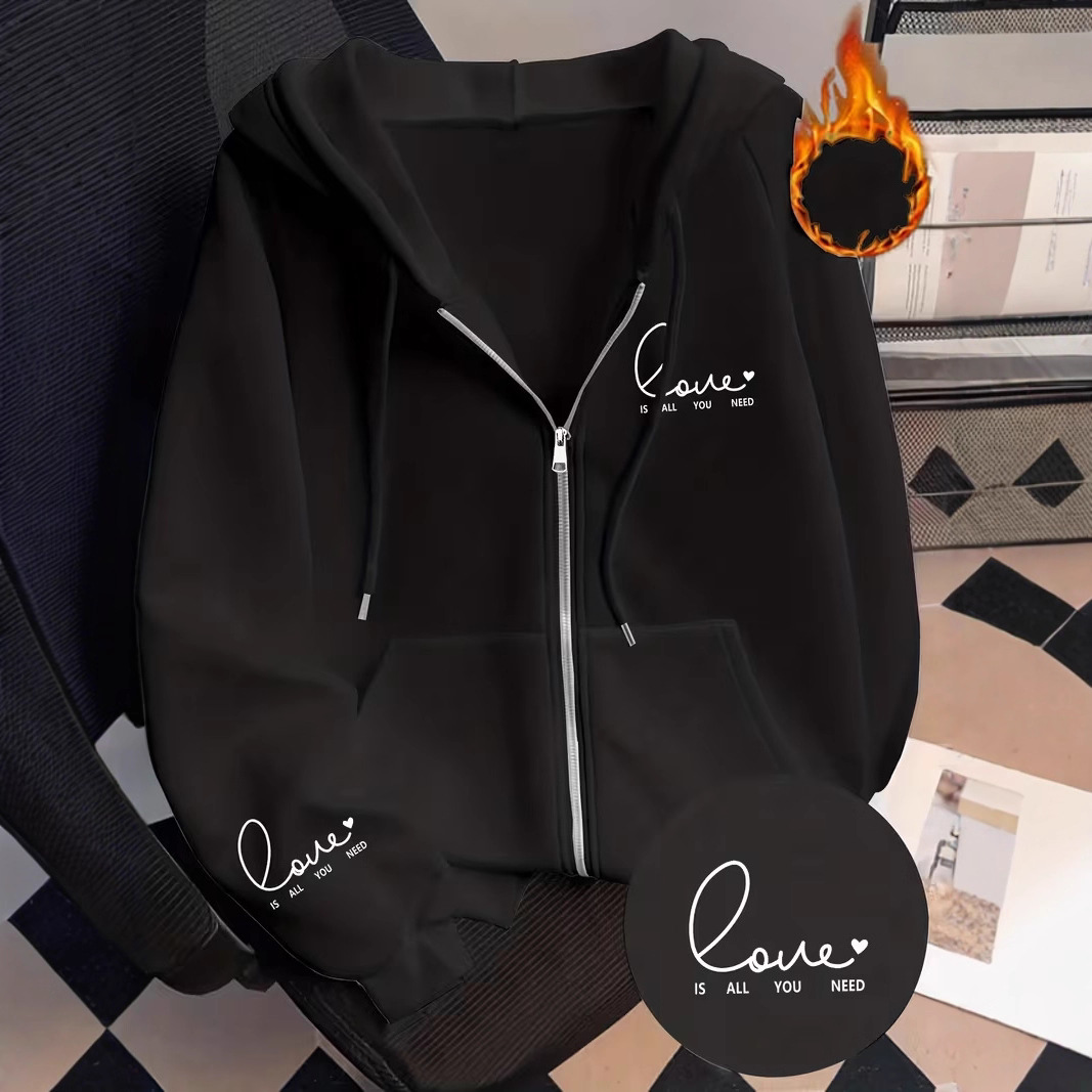Women's Casual Hooded Zip Up Top Relaxed Fit Retro Trendy Loose Fitting Sweatshirt For Autumn Winter Print_ecoleips.com