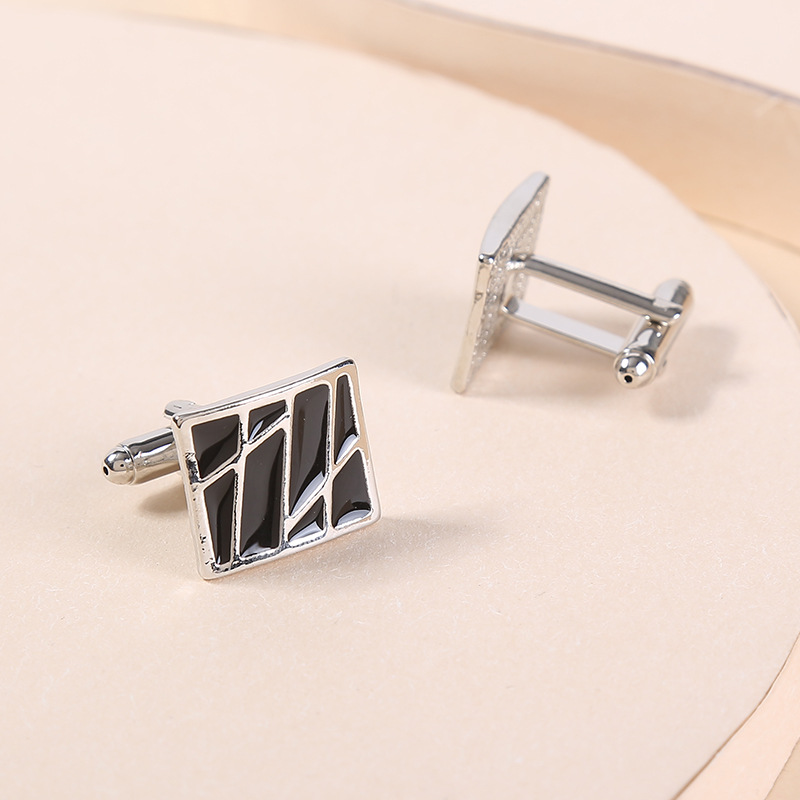 New spot square diagonal stripes enamel paint metal cufflinks men's French shirt cufflinks_voghion.com