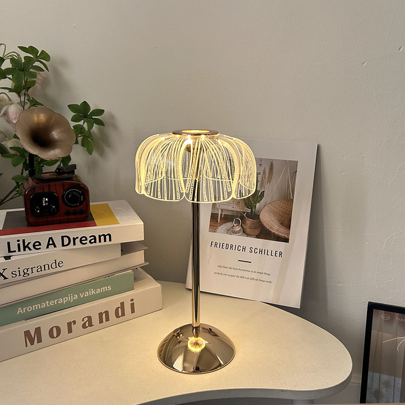 Luz de escritorio recargable de toque flor acrílico dormitorio cabecera luz de noche atmósfera USB tricolor atenuación recargable