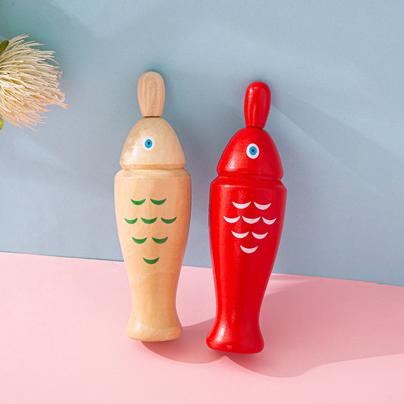 奥尔夫打击乐器木质鱼形响筒小鱼梆子儿童乐器音乐课教具跨境热销