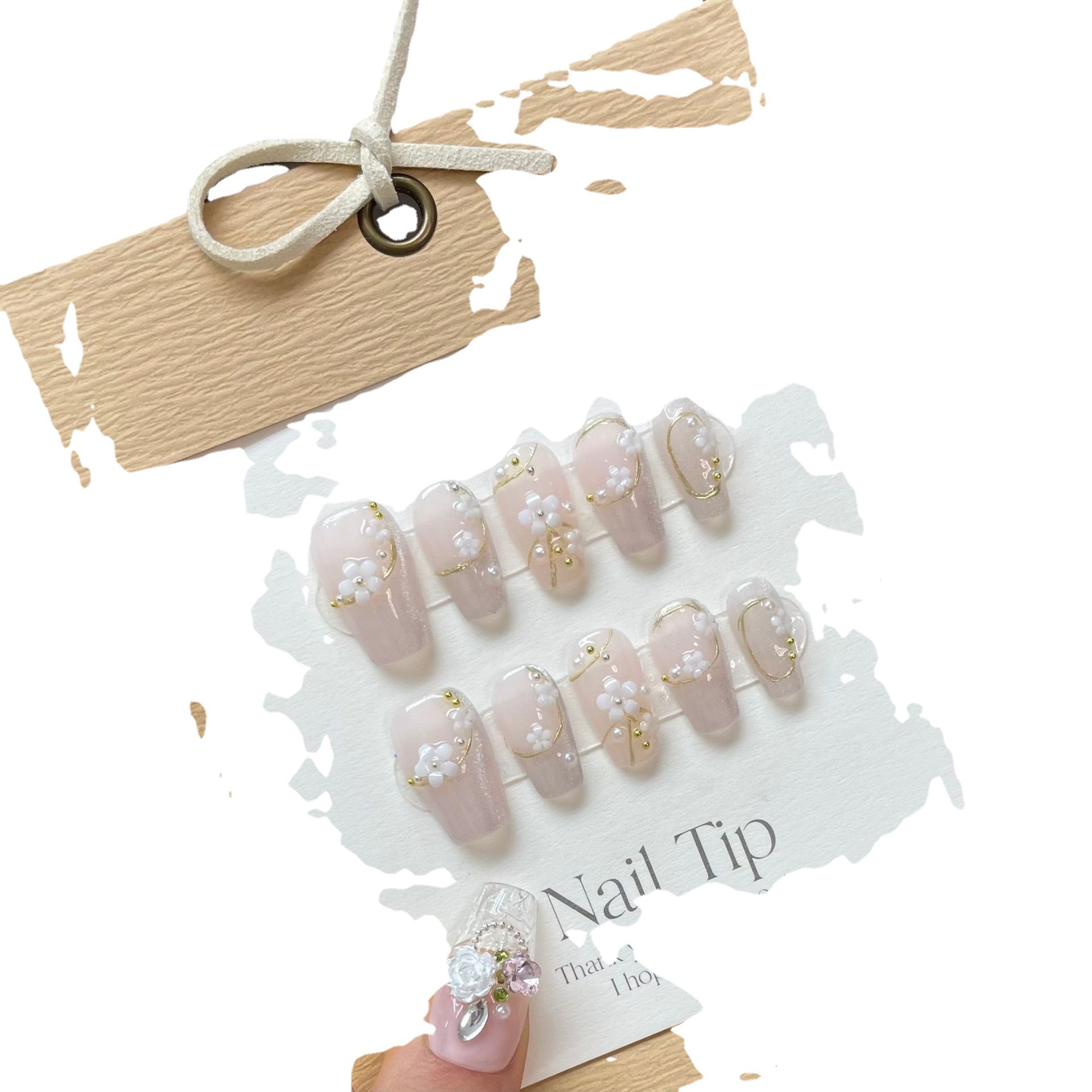 [Hecho a mano tiro real] parche de uñas de fototerapia hecho a mano desgaste clavo francés flor de cerezo ojo de gato parche de uñas