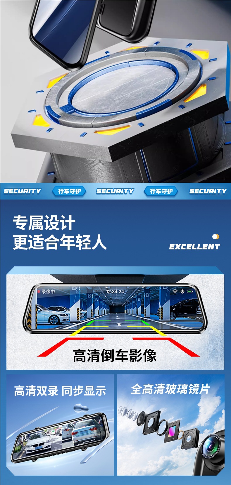 Renwoxing Vehicle Recorder 2025 New Model Wireless Reverse Image Streaming Rearview Mirror Parking Monitor for Trucks