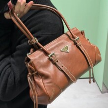 P家新款头层牛皮Bonnie手提包机车包复古通勤包大容量单肩斜挎包