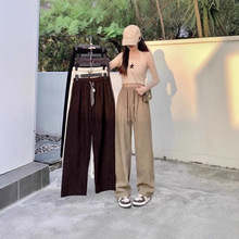 2025新款笑脸裤女生休闲裤灯芯绒双抽绳阔腿裤爆款女直筒宽松高腰