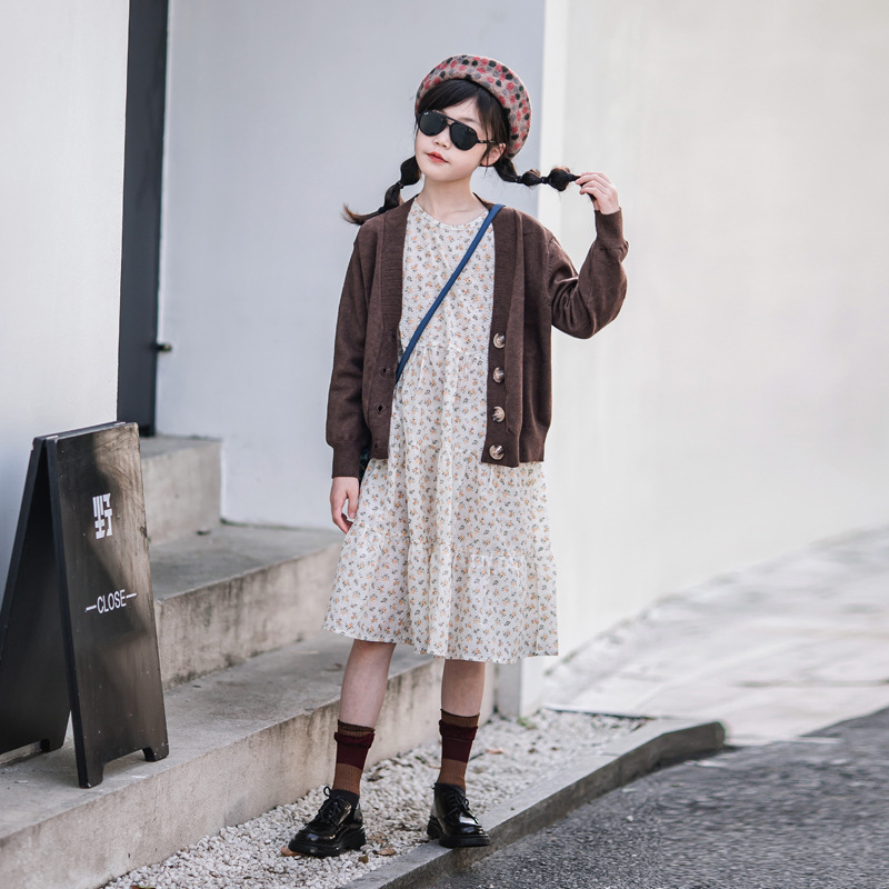 Abrigo para niñas 2023 nueva primavera, Otoño e Invierno estilo occidental ropa para niños estilo japonés simple punto otoño suéter cardigan