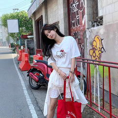 日本の夏の新しい純綿半袖 T シャツ女性用ハローキティプリント半袖 T シャツハローキティ婦人服