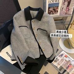 小香风短款炸街灰色外套秋冬季复古高级设计时尚感小众气质长袖