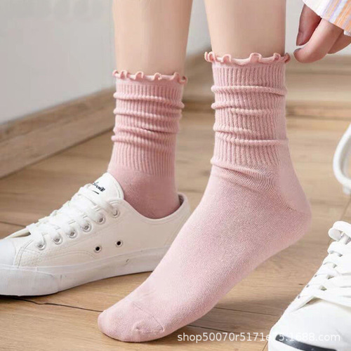 Autumn and winter new socks for women jk Japanese style cute casual versatile fungus mid-tube solid color women's socks ins trendy women's socks