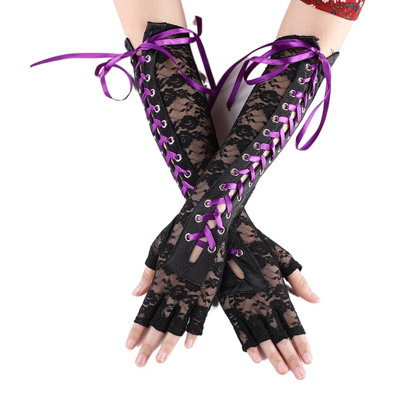 Transfronteriza europea y americana sexy correa de encaje guantes hebilla de uñas bola de la boda medio dedo guantes de etiqueta dedo guantes de fuga