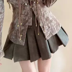 新中式套装裙女2025春款小个子时尚流苏盘扣水墨毛毛上衣百褶短裙