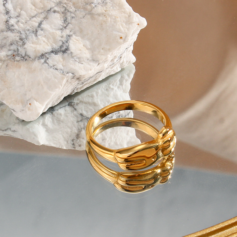 Mode Einfache Geometrische berzogene 18K Gold Edelstahl Ringpicture3