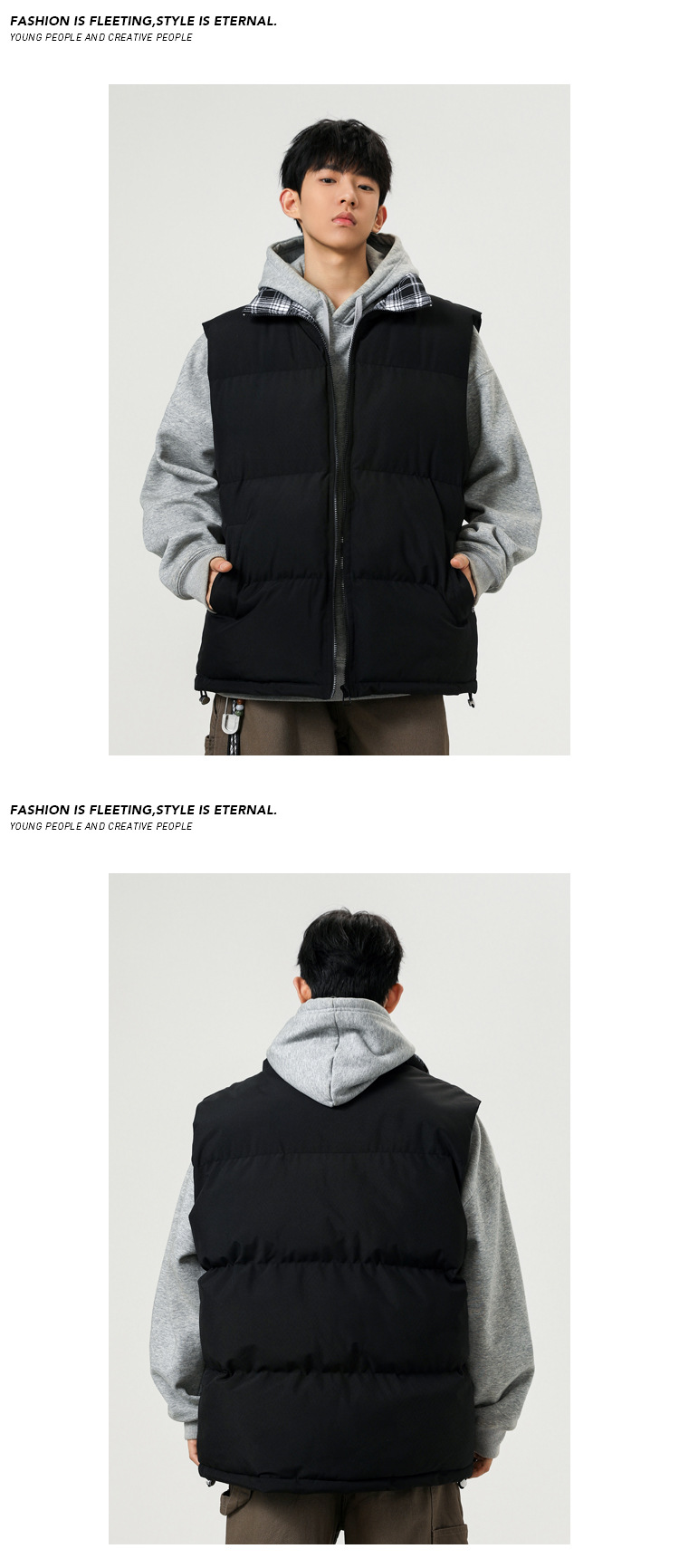Plaid Patchwork Down Cotton Autumn Winter New Loose Plus Size Men's Casual Sports Thickened Warm Vest_voghion.com