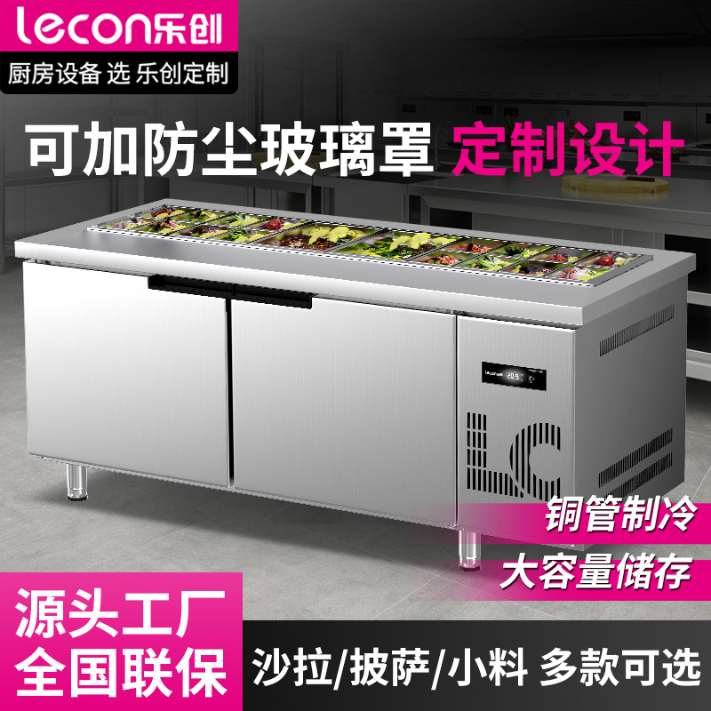 Commercial Salad Bar Refrigerator with Slots for Pizza and Cold Storage Workbench