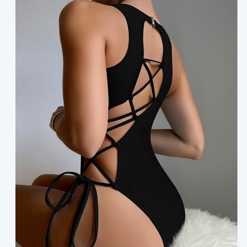 2024 New Sexy European and American Solid Color Strappy Swimsuit Women's Foreign Trade Triangular Belly Covering Beach Bikini Swimwear Wholesale