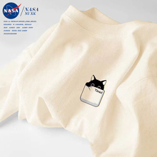 NASA日系t恤男士短袖t恤女2023年夏季宽松半袖韩版正肩上衣潮
