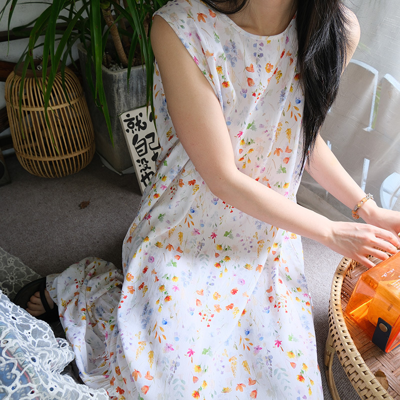背心睡裙女夏棉绸睡衣长款高级感家居服可外穿度假连衣裙人造棉薄