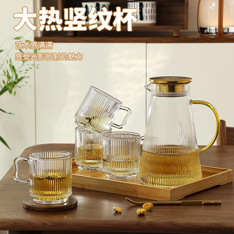 Glass Cup Household Hospitality Set with Tray Handle Thick Tea Cup Heat Resistant Cup Water Cup Transparent Cup Set