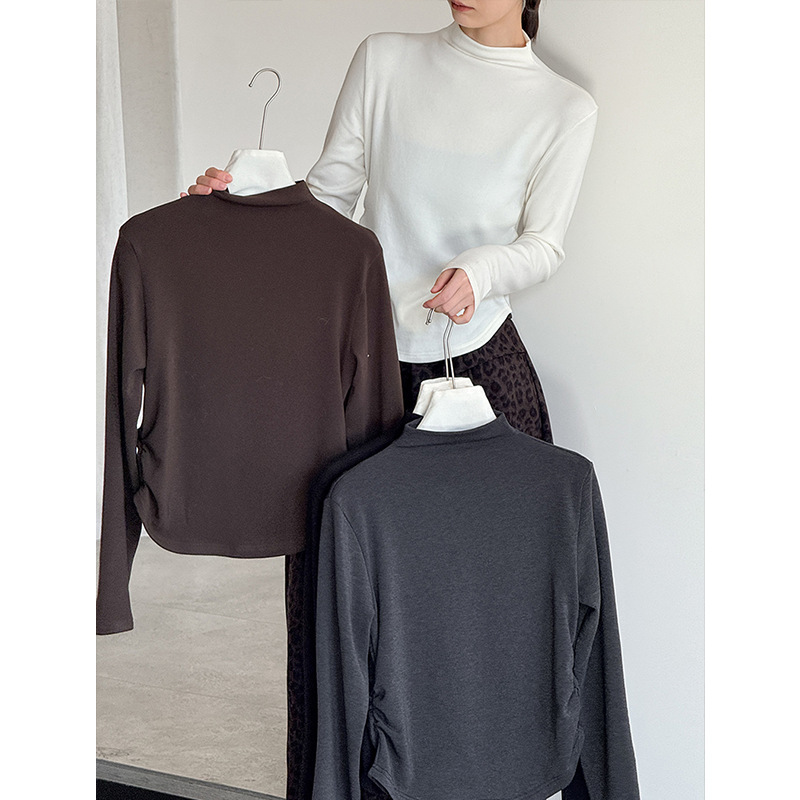 Clearance Sale Items Are Non-Refundable and Non-Exchangeable: Women's Half-High Collar Warm Ruched Waist-Fitted Fleece-Lined Base Layer Top 252196