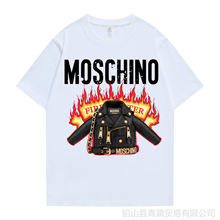 新款MOSCHINO 火焰皮衣 220G厚实精硫棉印花短袖运动圆领宽松T恤