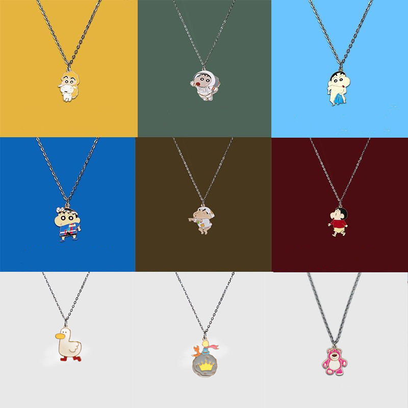 Ins Childlike Astronaut Crayon Shin-Chan Alloy Necklace Boy Fun Cartoon Pendant Female Student Versatile Sweater Chain