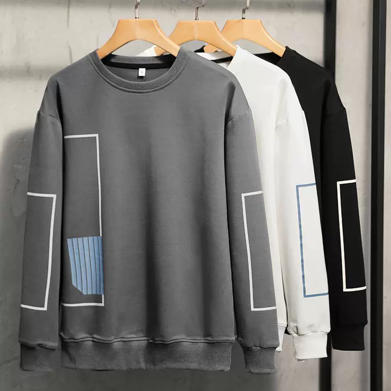 Толстовка мужская весна и осень 2022 тонкая нижняя рубашка с круглым вырезом свободная повседневная тенденция осенняя рубашка с длинными рукавами мужская одежда