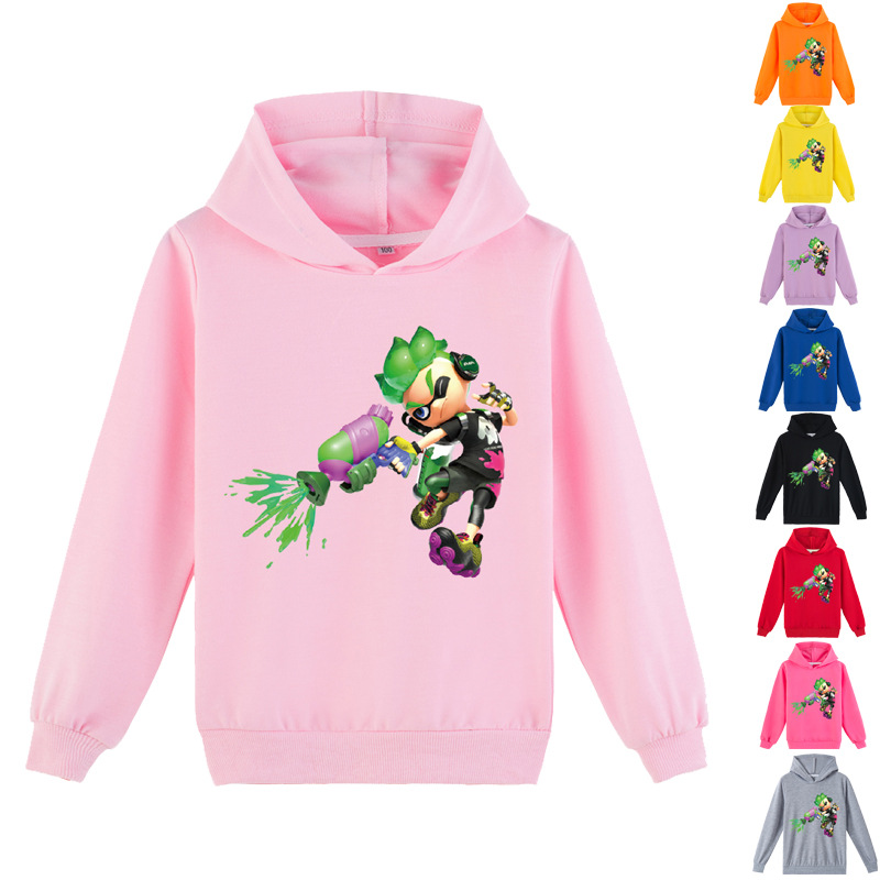 新品外贸童装 Splatoon 中大童女童春秋休闲印花连帽衫卫衣G091