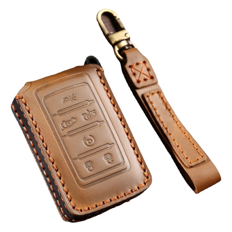 Venta caliente transfronteriza caso de la llave del coche adecuado para JEEP Nuevo Gran chenoji caso clave de protección Shell cuero genuino