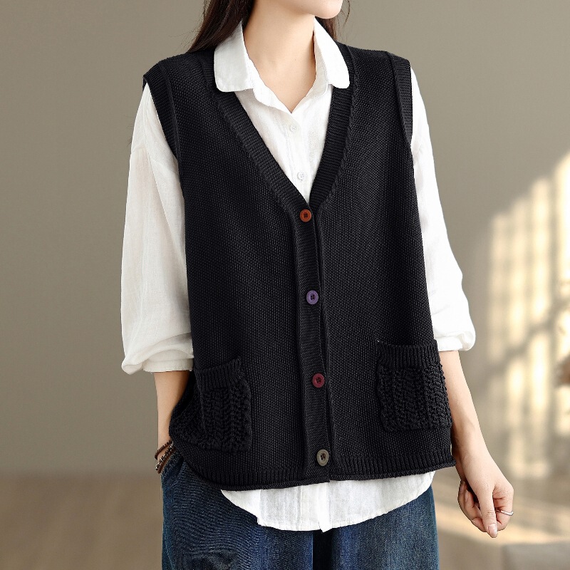 2026 New V-neck Colorful Button Vest Jacket Knitted Women's Sweater Spring Autumn Loose Sleeveless Coat Winter Inner Layer 2026 New V-neck Colorful Button Vest Jacket Knitted Women's Sweater Spring Autumn Loose Sleeveless Coat Winter Inner Layer