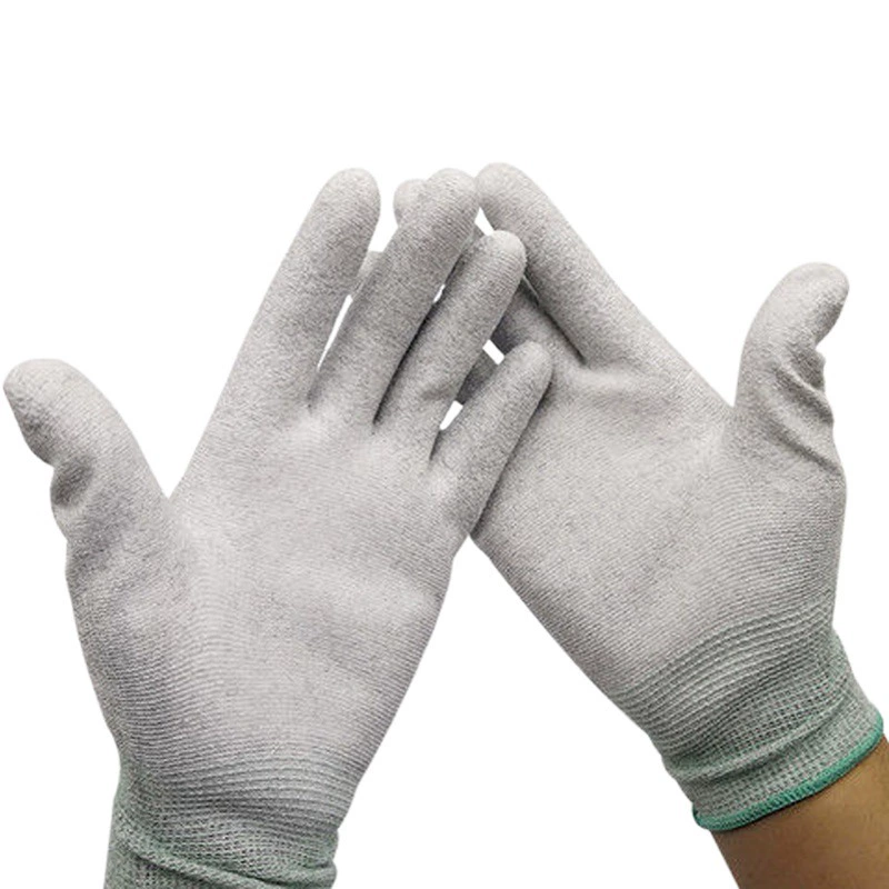 Углеродного волокна анти-статическое перчатки Покрынная PU ладонь электронная фабрика пыли-свободный сенсорный экран анти-статическое покрытие перчатки охраны труда
