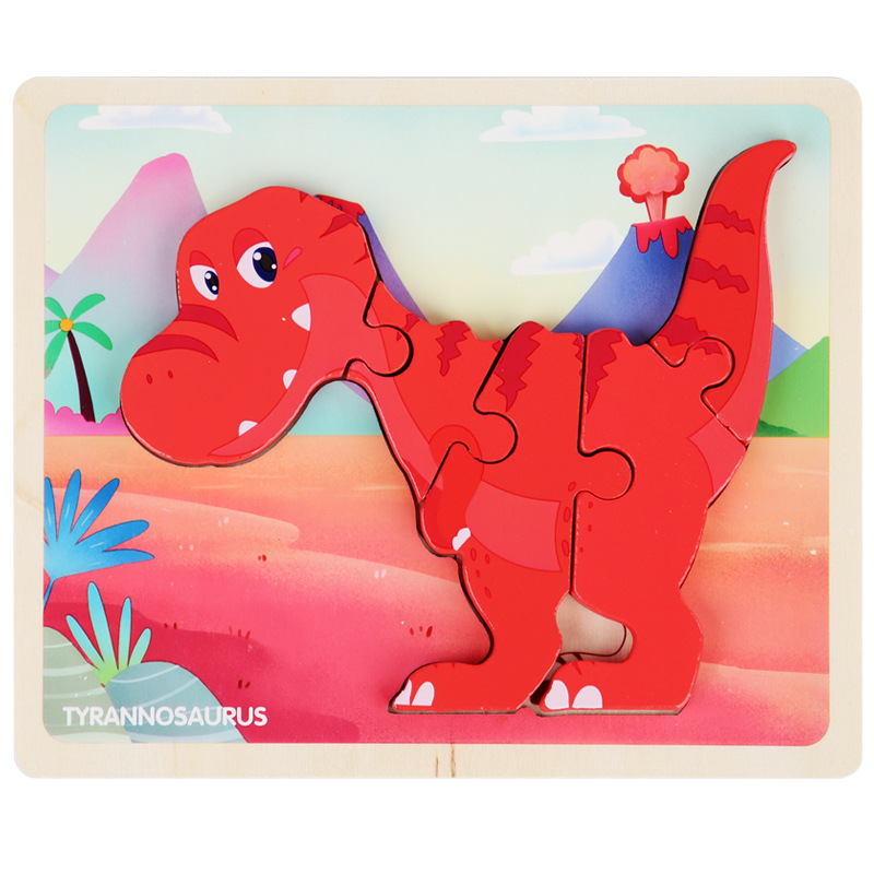 Rompecabezas de dinosaurio cognitivo de dibujos animados transfronterizos para niños nuevos juguetes educativos para bebés rompecabezas tridimensional al por mayor