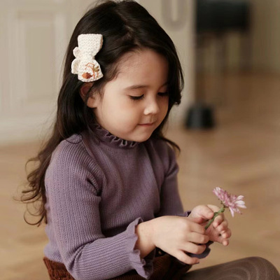 children Lotus leaf collar Sweater Female baby lace Half a Long sleeve wool Base coat Autumn and winter girl jacket