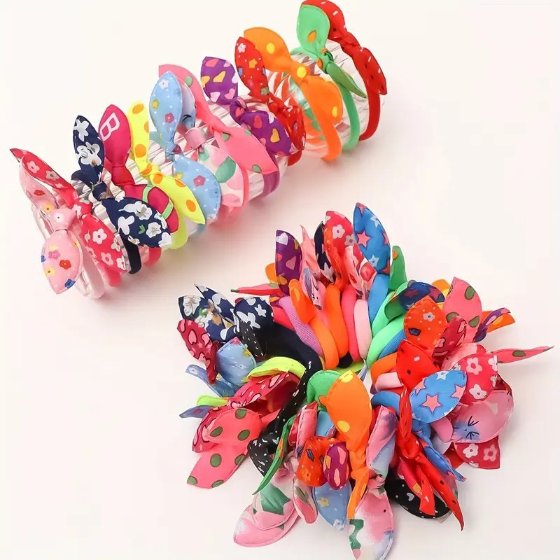 Ligas para Cabello con Orejas de Conejo de Tela Elásticas para Niñas image 3
