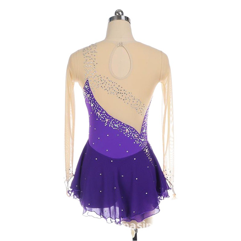 Ropa de patinaje artístico ropa de patinaje ropa de rendimiento niños adultos niñas rendimiento ropa competencia falda color azul zafiro