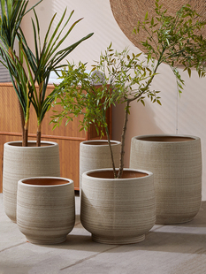 Casual Scandinavian Floor-Standing Stoneware Breathable Extra-Large Ceramic Flower Pot Soft Decoration Living Room Balcony Large Diameter Potted Tree Planting