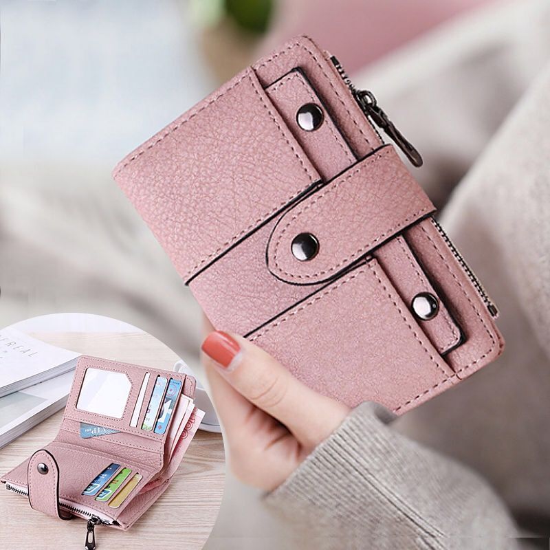 Wallet Women's Short 2022 New Korean Style Fashionable Rivet Student Wallet Personalized Retro Frosted Multifunctional Wallet Women